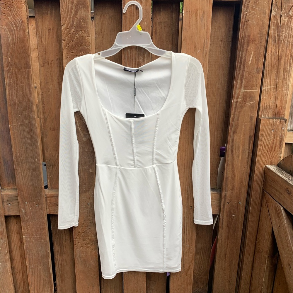 PLT sheer mesh white dress